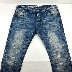 Men's Redemption Premium Jeans 34x30 Slim Straight Stretch Dark Wash Blue Denim